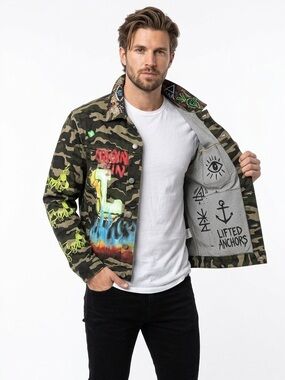 Lifted Anchors Camouflage Graphic Jacket